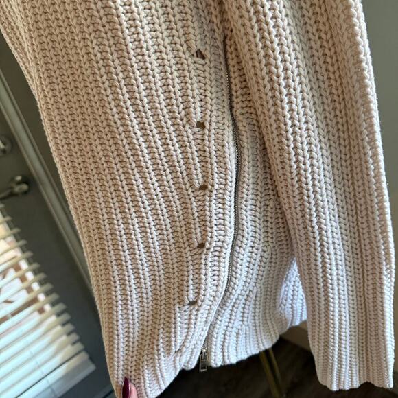 Beige Knit Sweater Medium Women Ribbed Cotton Pullover Minimalist Cozy Chic - Picture 3 of 7